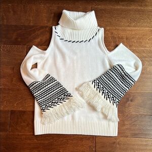 VENUS Black and White Cowl Turtleneck Sweater